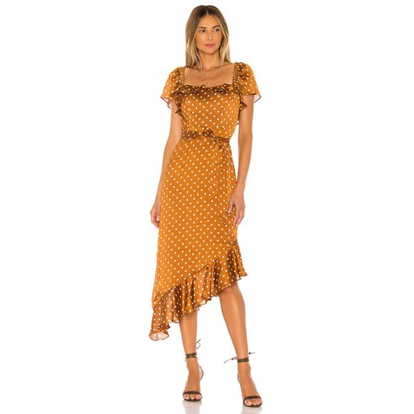Tularosa Dresses & Skirts - Tularosa Sharell Polka Dot Ruffle Tie Midi Dress